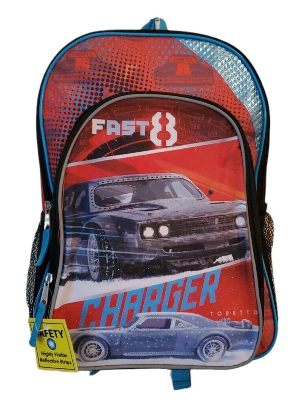 Fast and Furious 8 Charger Backpack Book Bag w/ Side Mesh Pockets - Red NWT